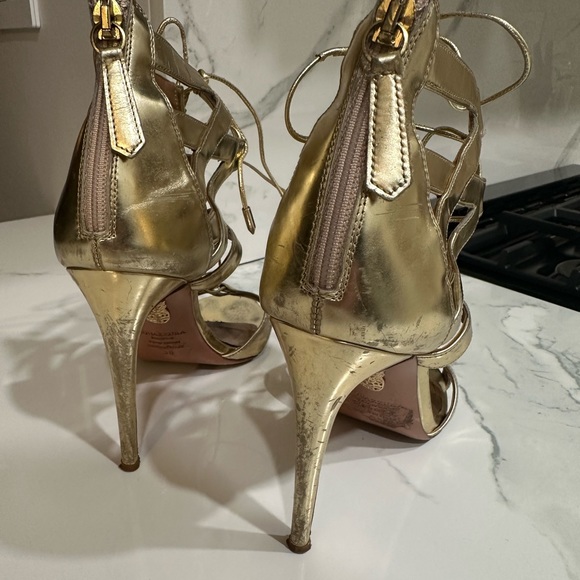 Aquazzura Beverly Hills Gold Lace Up Sandal Heel 38 8 - Picture 6 of 9